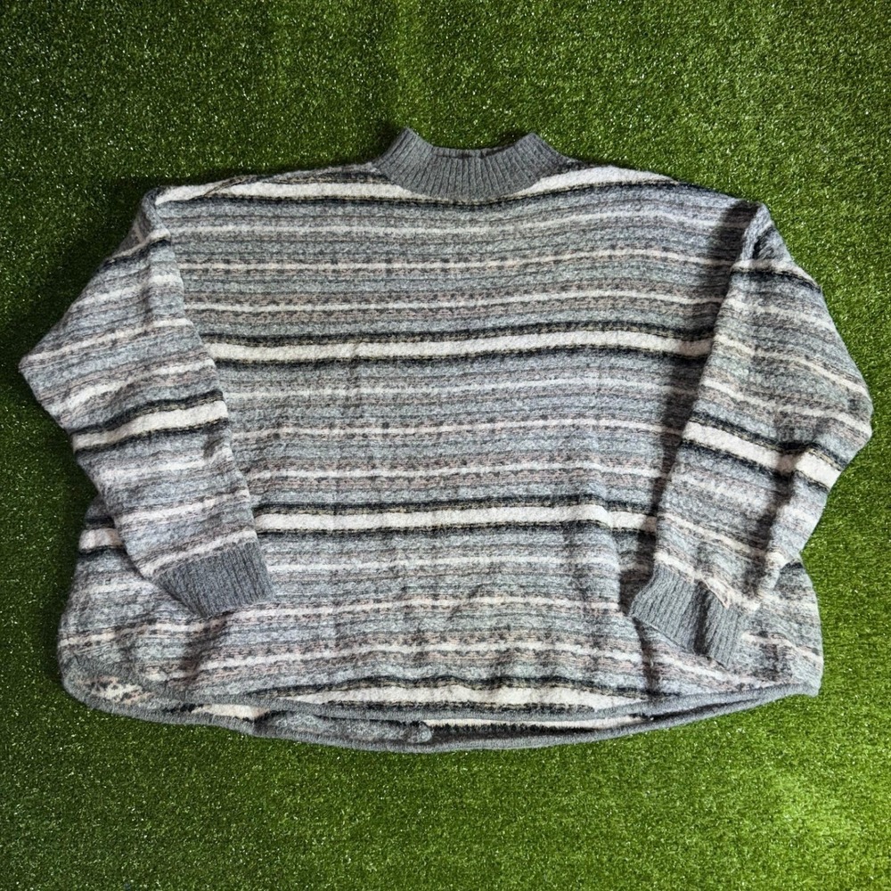 American Eagle Outfitters Gray Striped Mock Neck Knit Sweater XXL Women Oversize